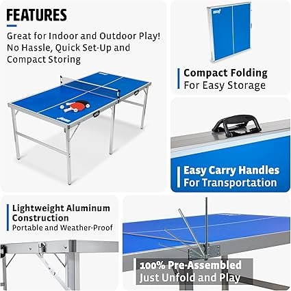 EastPoint Sports Penn Space Saver Table Tennis Table Fully Assembled IndoorOutdoor Portable Table with Net 2 Ping Pong Paddles and 4 Balls