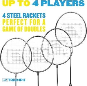 Triumph Sports 4Player Badminton Set with 4 Rackets 3 Shuttlecocks and 1 Carry Case Black